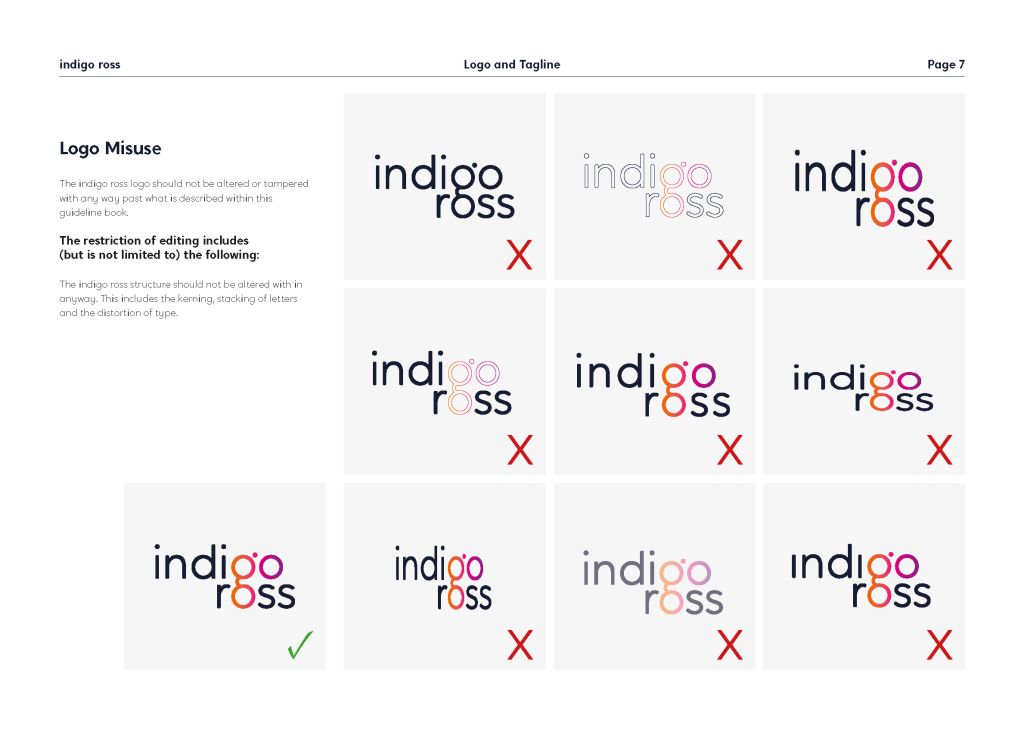 Indigo Ross Brand Guidelines - Logo Misuse