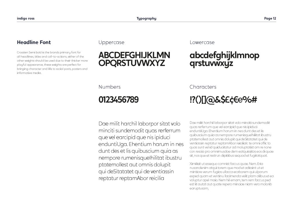 Indigo Ross Brand Guidelines - Headline Font Typography