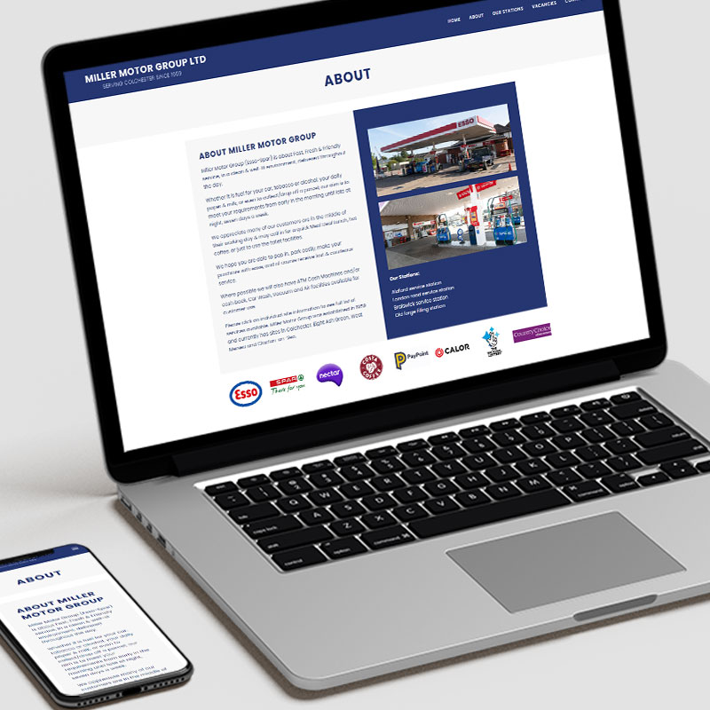 Web Design and Optimisation for Petrol Company showing Laptop and Mobile Layouts