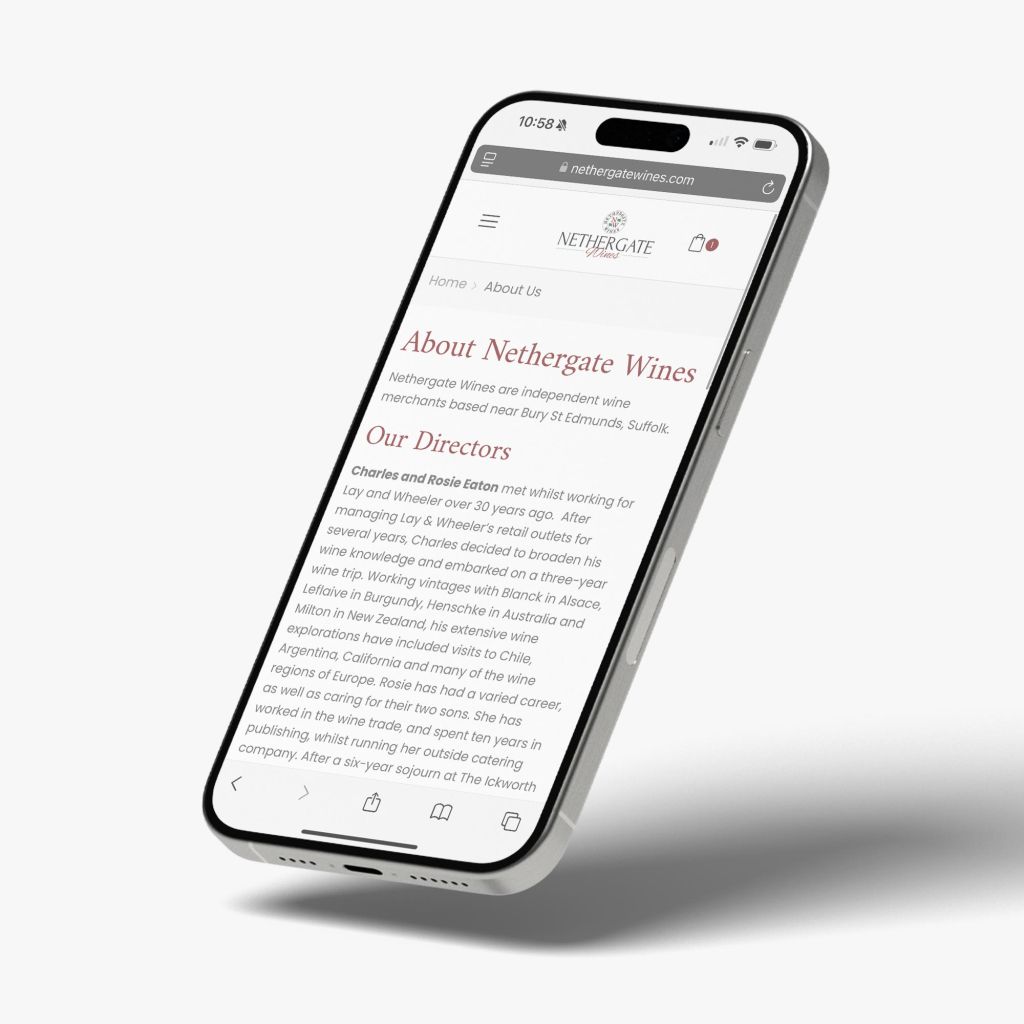 Mobile Web Design for Nethergate Wines in Sudbury, Suffolk