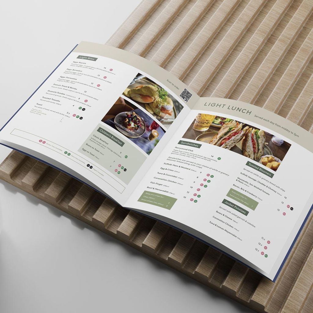 Multi-page lunch menu designed and printed for Perrywood Garden Centre