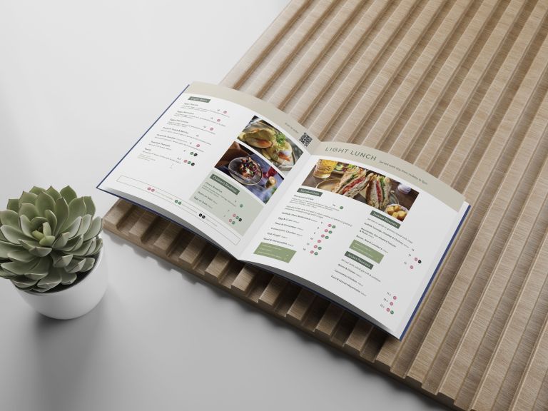 Multi-page lunch menu designed and printed for Perrywood Garden Centre