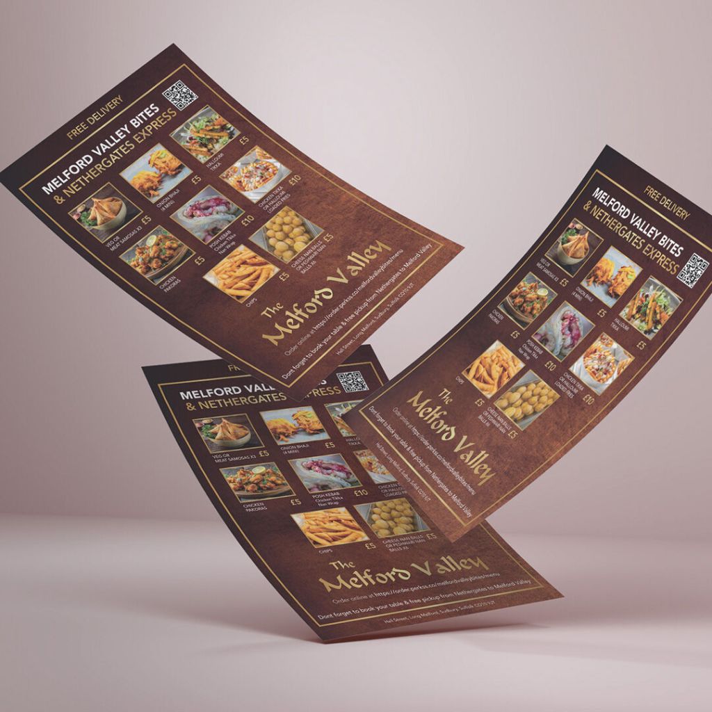High-quality takeaway menus for Melford Valley