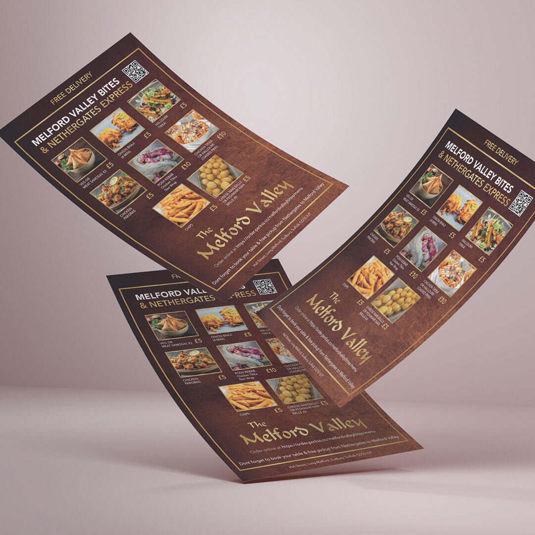 High-quality takeaway menus for Melford Valley
